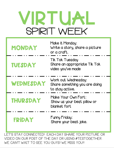 a week long plan of our spirit week